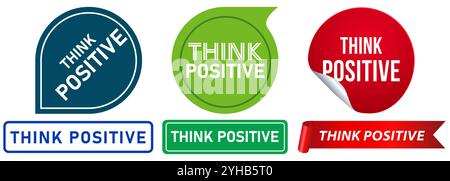 Think positive Mind Vibes Zitate Erinnerung Positivität Life Choice Stempel Bunte Abzeichen Aufkleber Emblem Label Logo Design Icon Set Kollektion Stock Vektor