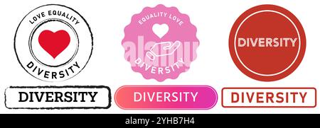 Vielfalt Einheit Gleichheit Toleranz Menschen ethnische Kultur Multi Stempel Bunte Abzeichen Siegel Emblem Aufkleber Emblem Design Icon Set Kollektion Stock Vektor