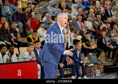 Monaco, Monaco. November 2024. JDA Dijon Trainer Laurent Legname reagiert während der Basketball-Meisterschaft zwischen AS Monaco und JDA Dijon Basket in der Gaston Medecin Hall in Monaco. Ergebnis: AS Monaco 76 - 74 JDA Dijon Basket (Foto: Laurent Coust/SOPA Images/SIPA USA) Credit: SIPA USA/Alamy Live News Stockfoto