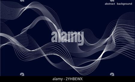 Dieses Bild zeigt fließende abstrakte Linien, die einen dynamischen Welleneffekt auf einem dunklen Hintergrund erzeugen. Es verkörpert das Konzept der Fließfähigkeit und Bewegung Stock Vektor