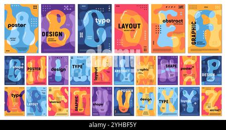 Groovige Bubble-Alphabet-Typografie-Bucheinbände, Postervorlagen-Layout. Vektorpsychedelische y2k abc-Charaktere im Hippie-Säure-Stil. Retro-futuristische Schriftart, Schriftbuchstaben mit kurvig fließenden Formen Stock Vektor