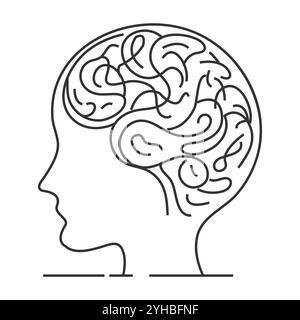 Linienart des Gehirns, intelligent, einfach, menschliches Gehirn, Seitenansicht, abstraktes Symbol der menschlichen Gehirnlinie. Internes menschliches Organ in flacher Vektordarstellung Stock Vektor