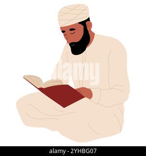 Muslimischer Mann betet und liest Koran. EID al-Adha-Feier. Traditioneller muslimischer Feiertag. Stock Vektor