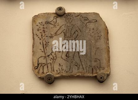 Frühe Christen. Römischer Stein, der den Guten Hirten darstellt. Nationales Römisches Museum. Diokletianbäder. Rom. Italien. Stockfoto