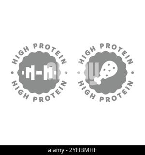 Vektormarkierung mit hohem Proteinanteil. Aufkleber für Lebensmittel oder Nahrungsergänzungsmittel. Stock Vektor