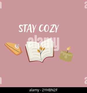 Herbst-Kartenschablone mit saisonalen Blättern und Artikeln. Feierliches Design mit handgezeichneten Kuschelelementen und Ernteelementen. Stock Vektor