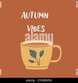 Herbst-Kartenschablone mit saisonalen Blättern und Artikeln. Feierliches Design mit handgezeichneten Kuschelelementen und Ernteelementen. Stock Vektor