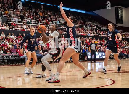 10. November 2024 Palo Alto CA, USA Stanford Stürmer Nunu Agara (3) geht in den Korb während des NCAA/ACC Women's Basketball Spiels zwischen Gonzaga Bulldogs und dem Stanford Cardinal. Stanford schlug Gonzaga 89-58 im Maples Pavilion Stanford, CA. Thurman James /CSM Stockfoto