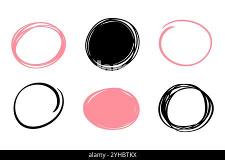 Handgezeichnete Kreise, Ellipsen ovale Highlights Set Stock Vektor