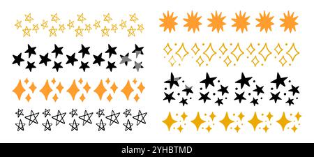 Scribble Stars Sonnen Doodle Borders Strikes Set Stock Vektor