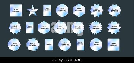 Set von Aufklebern, Hologrammemblemen, holographischen Etiketten auf dunklem Hintergrund. y2k Gradient Neon Aufkleber zum Verkauf, Produkte. Stock Vektor