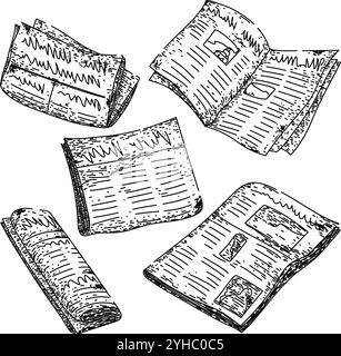 Alte Zeitung Set Skizze Hand gezeichneter Vektor Stock Vektor