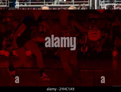 Palo Alto CA, USA. November 2024. A. Stanford Guard Tess Heal (34) fährt während des NCAA/ACC Women's Basketball-Spiels zwischen Gonzaga Bulldogs und dem Stanford Cardinal zum Basketball. Stanford schlug Gonzaga 89-58 im Maples Pavilion Stanford, CA. Thurman James /CSM/Alamy Live News Stockfoto