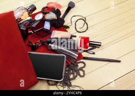 Blick auf Frauen Tasche Material Stockfoto