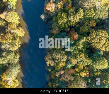 Von oben nach unten auf den Raby Mere See auf dem Wirral im Herbst, England Stockfoto
