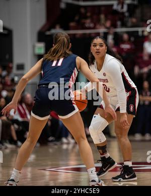 Palo Alto CA, USA. November 2024. A. Stanford Garde Talana Lepolo (10) spielt während des NCAA/ACC Women's Basketball-Spiels zwischen Gonzaga Bulldogs und dem Stanford Cardinal. Stanford schlug Gonzaga 89-58 im Maples Pavilion Stanford, CA. Thurman James /CSM/Alamy Live News Stockfoto