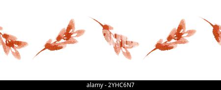 Terrakottafarbennahtlose Grenze von isolierten Herbstpflanzen. Blattbanner in weichen Herbsttönen. Minimalistisches Zweigmuster in warmem Braun Stockfoto