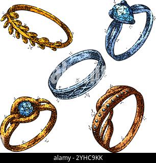 Ring Schmuck Set Skizze Hand gezeichnet Vektor Stock Vektor
