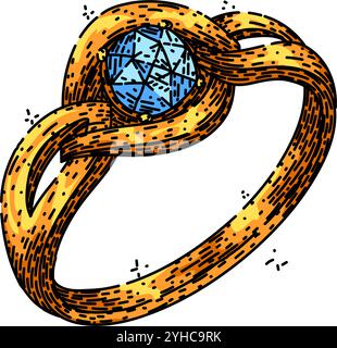 Diamant Ring Schmuck Skizze Hand gezeichneter Vektor Stock Vektor