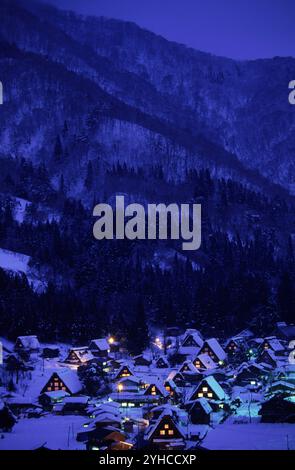 Snowy Shirakawa Village, Japan. Stock Photo