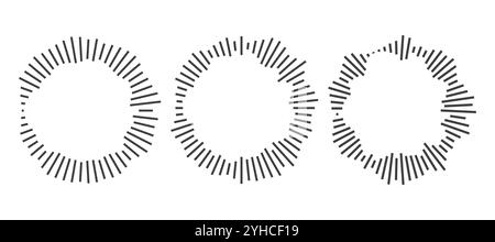 Radial Sound Wave konzentrische Audio Rhythmus Linie dynamisch eingestellt. Radiale Signal- oder Vibrationselemente. Darstellung von Audiomusik. Vektorabbildung Stock Vektor