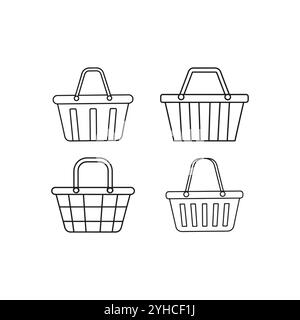 Symbolsatz für den Warenkorb. Symbol für Warenkorblinie. Lineares Schild für mobiles Konzept und Webdesign. Symbol für Drahtkorb-Umrissvektor. Stock Vektor