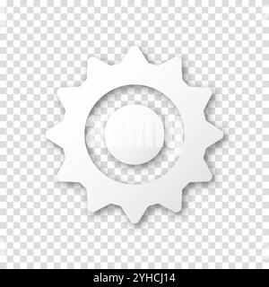 Gear Icon, flaches Design. Symbol für Kettenrad der Maschine. Realistisches Zahnradsymbol auf transparentem Hintergrund. Stock Vektor