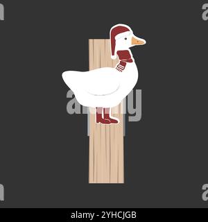 Kleine Holzkleidung mit Gänse in Schal und Stiefeln. Isoliertes Designelement für Winterstifte. Vektorillustration von Clothespin. Stock Vektor