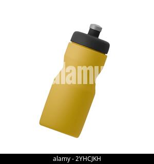 3D-Vektor-Illustration einer gelben Sportwasserflasche mit schwarzem Verschluss. Ideal für Fitness-, Fitness- und Outdoor-Aktivitäten. Modern, elegant und perfekt Stock Vektor