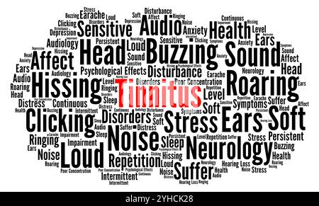 Tinnitus Wortwolkenkonzeptsillustrierung Stockfoto