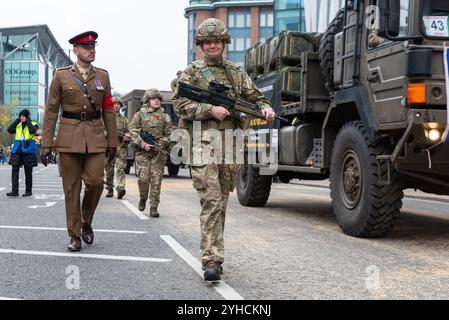 151 Regiment, Royal Logistic Corps Soldat bei der Lord Mayor's Show Parade 2024 in London. Historisches, traditionelles Ereignis. Stockfoto