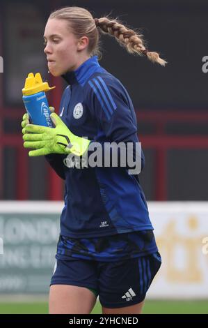 London, Großbritannien. November 2024. LONDON, ENGLAND - Rebkah Dowsett von Leicester City Womenduring Barclays FA Women's Super League Fußballspiel zwischen West Ham United Women und Leicester City Women im Chigwell Construction Stadium Victoria Road, Dagenham am 10. November 2024 in Dagenham, England. Quelle: Action Foto Sport/Alamy Live News Stockfoto