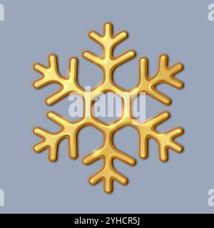 Luxus-Schneeflocke aus goldenem Metall realistische Vektor-Illustration. Weihnachten und Neujahr Feiertage 3D-Objektbild auf grauem Hintergrund Stock Vektor