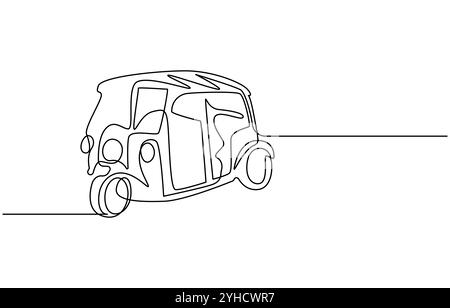 Einfache durchgehende Linienzeichnung Tuk Tuk Thailand wird oft von Touristen benutzt, Bajaj Tuk Tuk minimalistische Line Art Durchgehende Linienzeichnung von herkömmlichem Stock Vektor