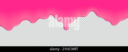 Glänzend rosa Schleim tropfend realistische Vektor-Illustration. Goo Flüssigkeitsfluss. BLOB Fluid Texture 3D Element auf transparentem Hintergrund Stock Vektor