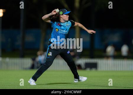 Adelaide, Australien. November 2024. Adelaide, Australien, 11. November 2024: Megan Schutt (27 Adelaide Strikers) Fields während des Spiels der Weber Womens Big Bash League 10 zwischen Adelaide Strikers und Melbourne Renegades im Karen Rolton Oval in Adelaide, Australien (Noe Llamas/SPP) Credit: SPP Sport Press Photo. /Alamy Live News Stockfoto