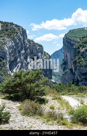 Der Blick auf die Schluchten des Verdon, eine der größten Schluchten Europas, vom Aussichtspunkt der Pointe de Sublime, Frankreich Stockfoto