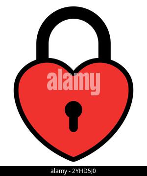 Rotes herzförmiges Vorhängeschloss, Farbvektor-Illustration des verriegelten Schlosses Stock Vektor
