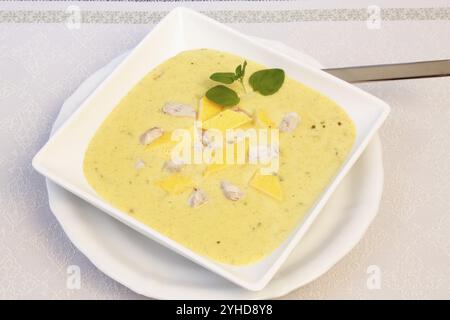 Schwäbische Küche, Hirnsuppe mit Eiergarnitur, Innereien, Kalbhirn, regional, Suppe in einer Schüssel serviert, Hausmannskost, typisch schwäbische, traditionelle Küche Stockfoto