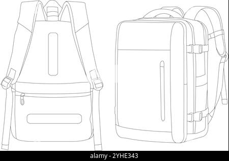 Rucksack isoliert Backpacker, Rucksack Vektor Symbol Schule Rucksäcke flache Vektor Illustration Set, Rucksack Linie Symbol isoliert, Schule Taschen Sammlung Stock Vektor