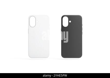 Leeres Modell der schwarz-weißen Telefonhülle, Vorderansicht, 3D-Rendering. Leeres Gehäuse für Mobilgeräte schützen Modell, isoliert. Klare, matte, schlanke Bucht aus Kunststoff Stockfoto