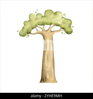 Safari watercolor hand-drawn illustration with baobab Stock Vektor