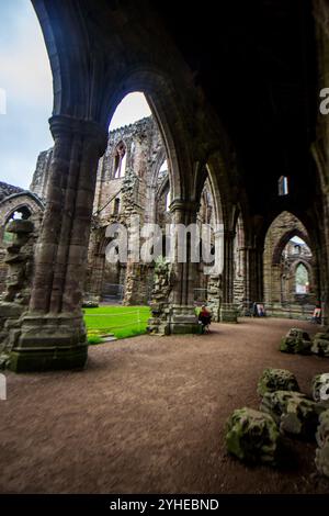 In den Ruinen der einst majestätischen Kirche der Tintern Abbey in Wales Stockfoto