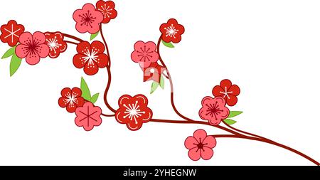 Elegante Vektor-Illustration eines Sakura-Zweigs, häufig in der japanischen Kabuki-Kunst verwendet, mit rosa Blüten. Compositio mit Zeichentrickgrafik Stock Vektor