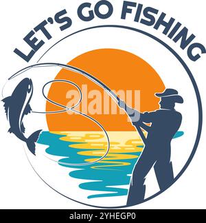 Fisher Logo lässt Angeln gehen Stock Vektor