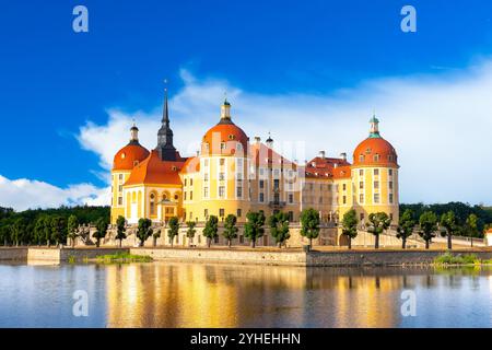 Wunderschöner Blick auf das Schloss Moritzburg in Sachsen, Deutschland Stockfoto