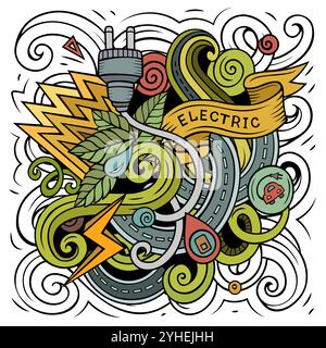 Electric Cars Cartoon Vektor Doodle Design Stock Vektor