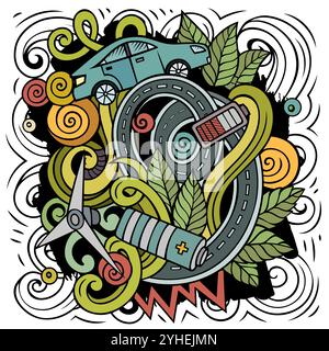 Electric Cars Cartoon Vektor Doodle Design Stock Vektor
