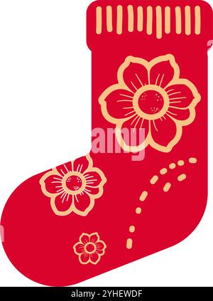Weihnachtsgeschenk-Socke mit Blumen Stock Vektor