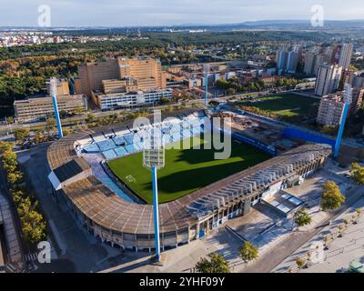 Aus der Vogelperspektive des Stadions La Romareda, derzeit renoviert, Saragossa, Spanien Stockfoto